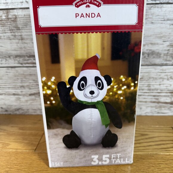 Holiday Time PANDA 3.5 Ft Tall Inflatable With Santa Hat - Picture 4 of 4